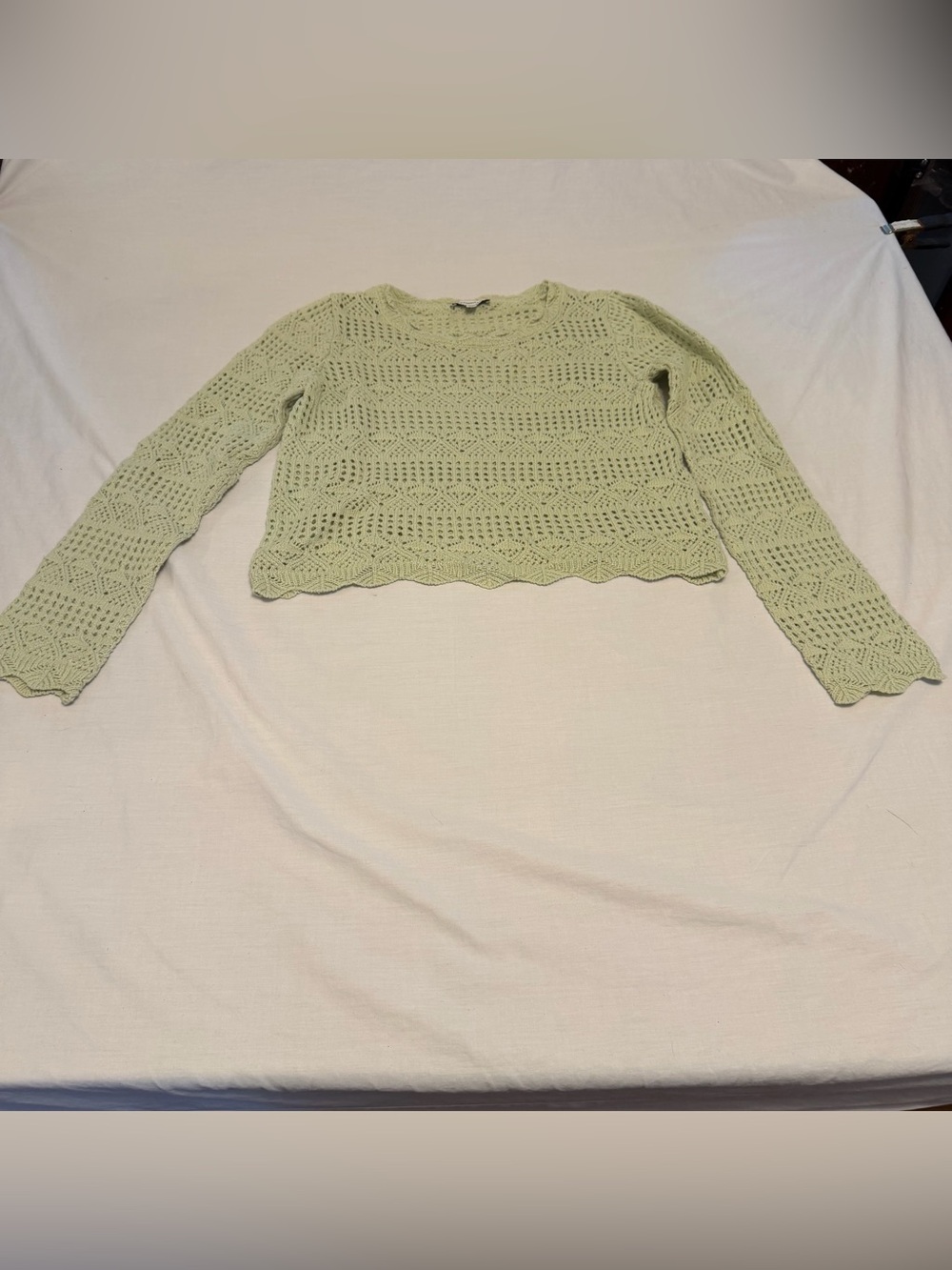 Freshman Light Green Crochet Crop Sweater - Women's Size M